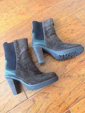 Women's Brown Suede and Leather High-Heel Ankle Boots